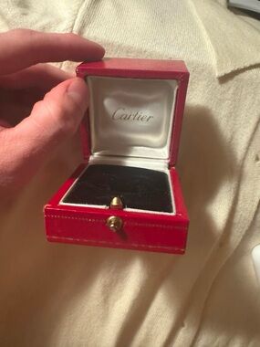 Vintage Cartier Red and White Small Jewelry Box with Gold Clasp